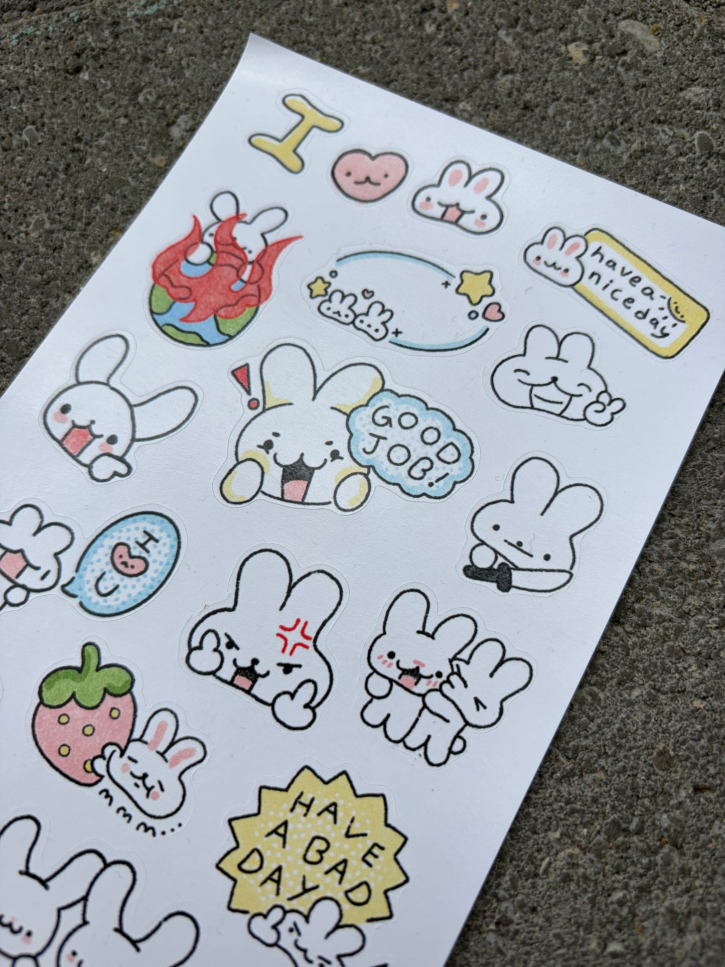 I <3 Bunny paper sticker sheet
