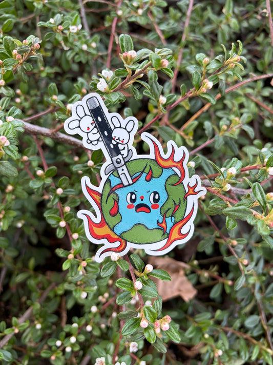 Bunny stab earth sticker