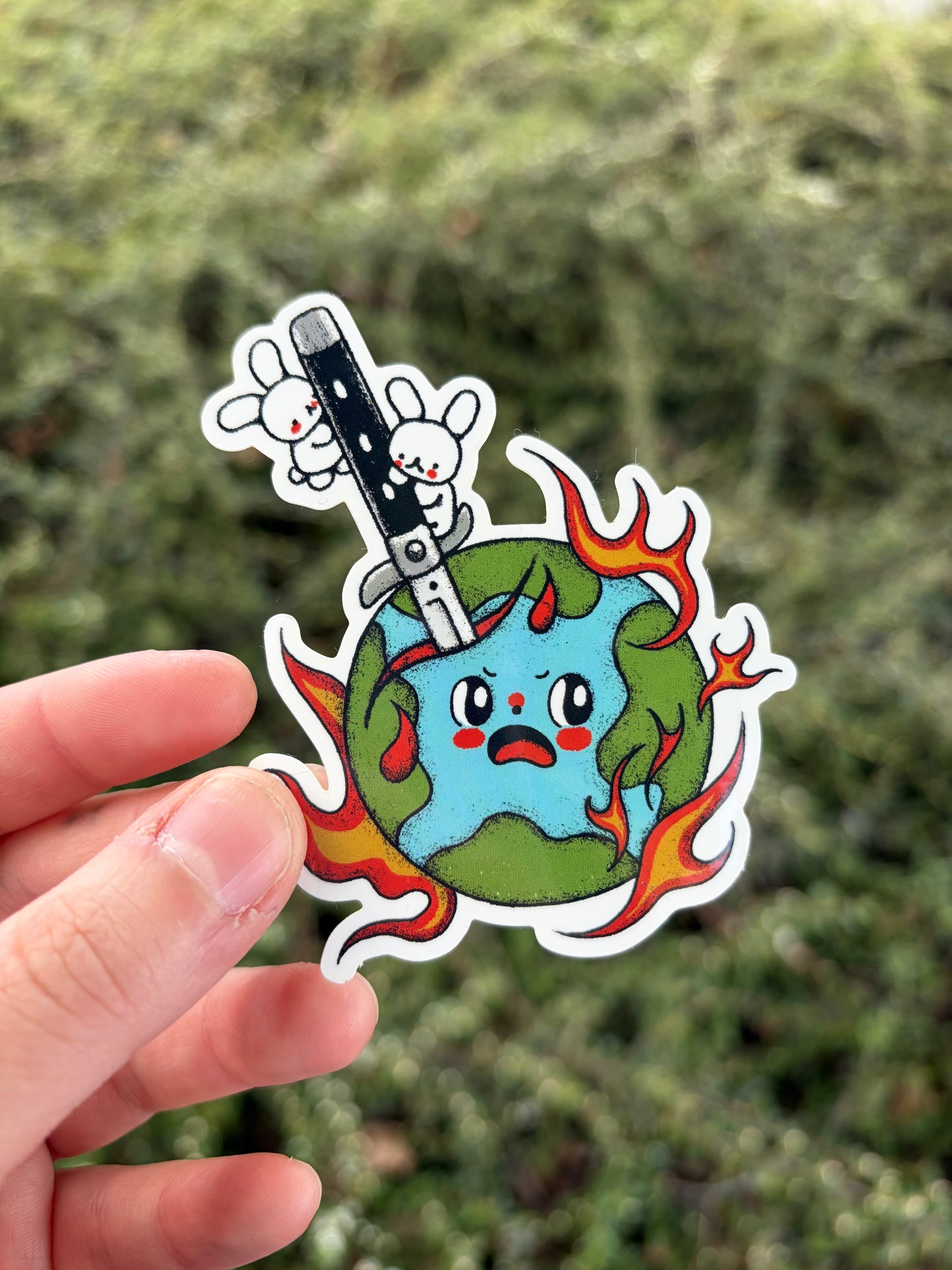 Bunny stab earth sticker